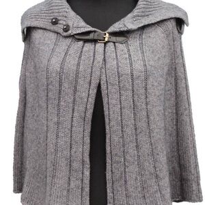 Las Fiorentina Cable Knit Wool Cape with Leather Strap
